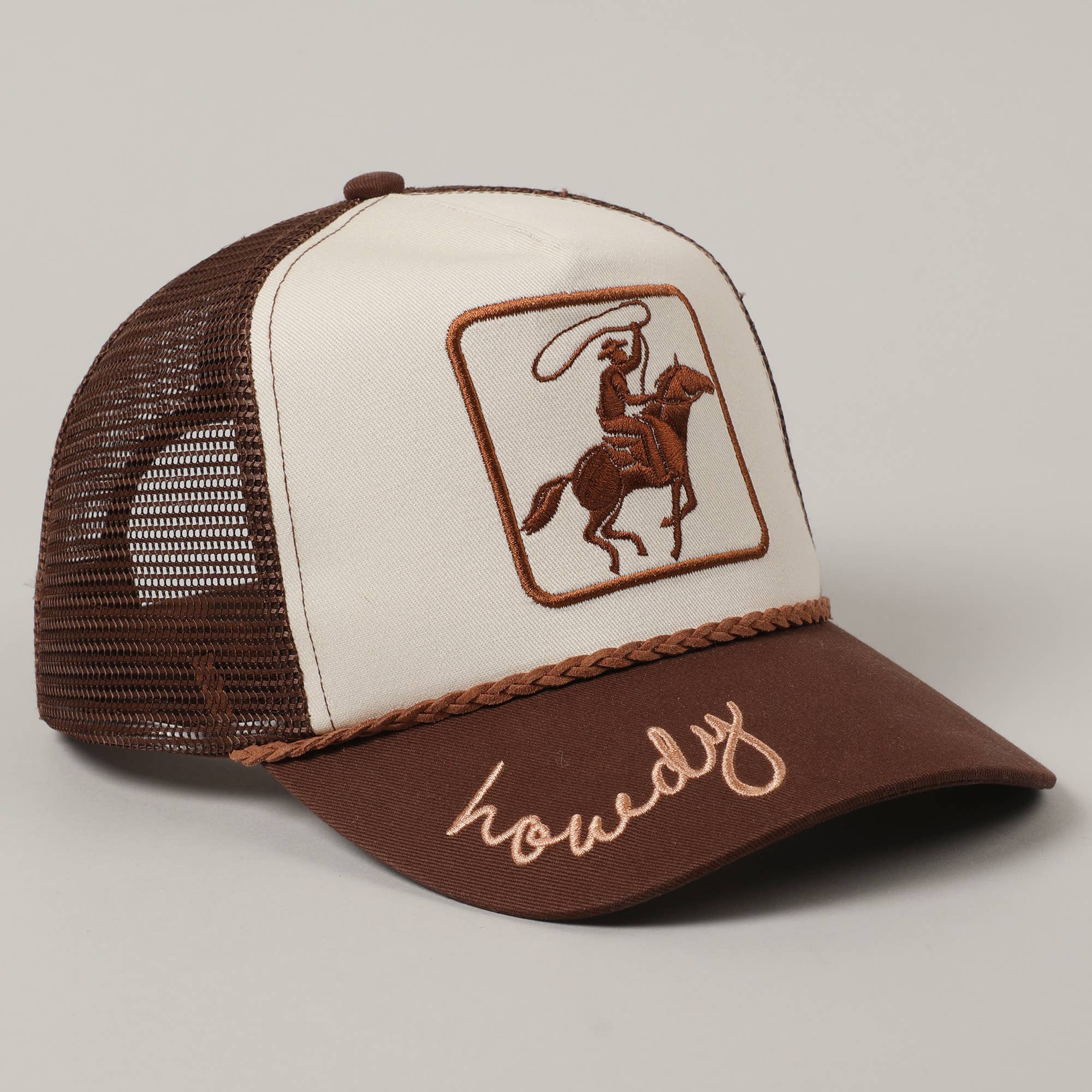 Cowboy image Howdy embroidered mesh back cap back view