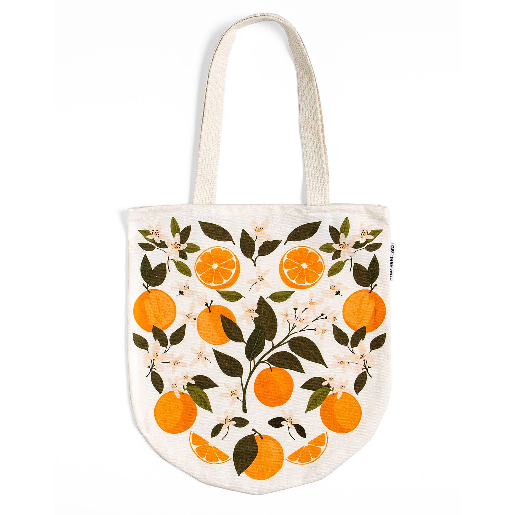 Orange Orchard canvas tote bag showing handles and interior