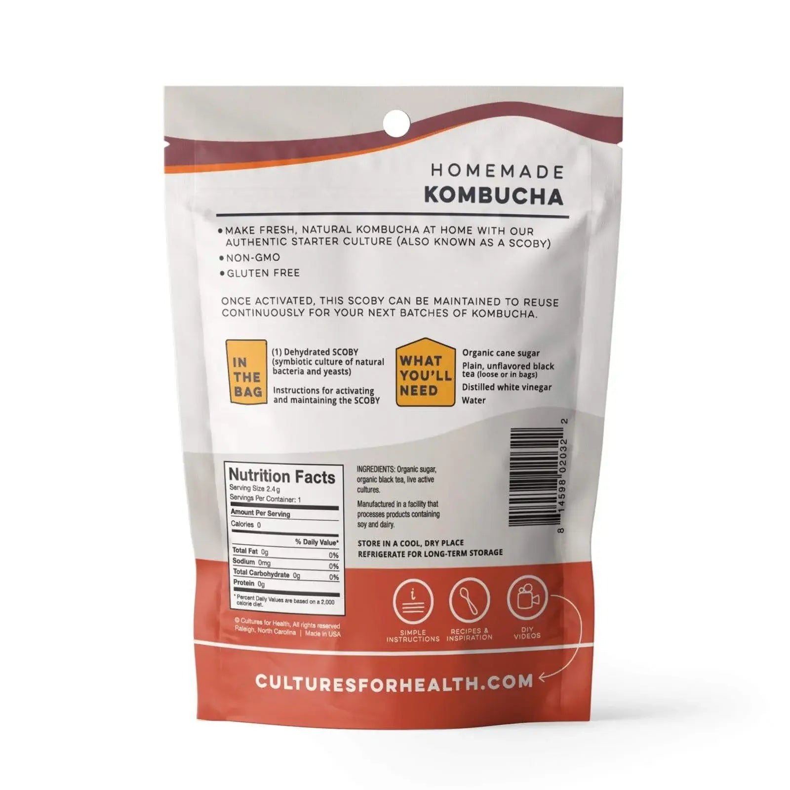 Kombucha starter culture package with instructions