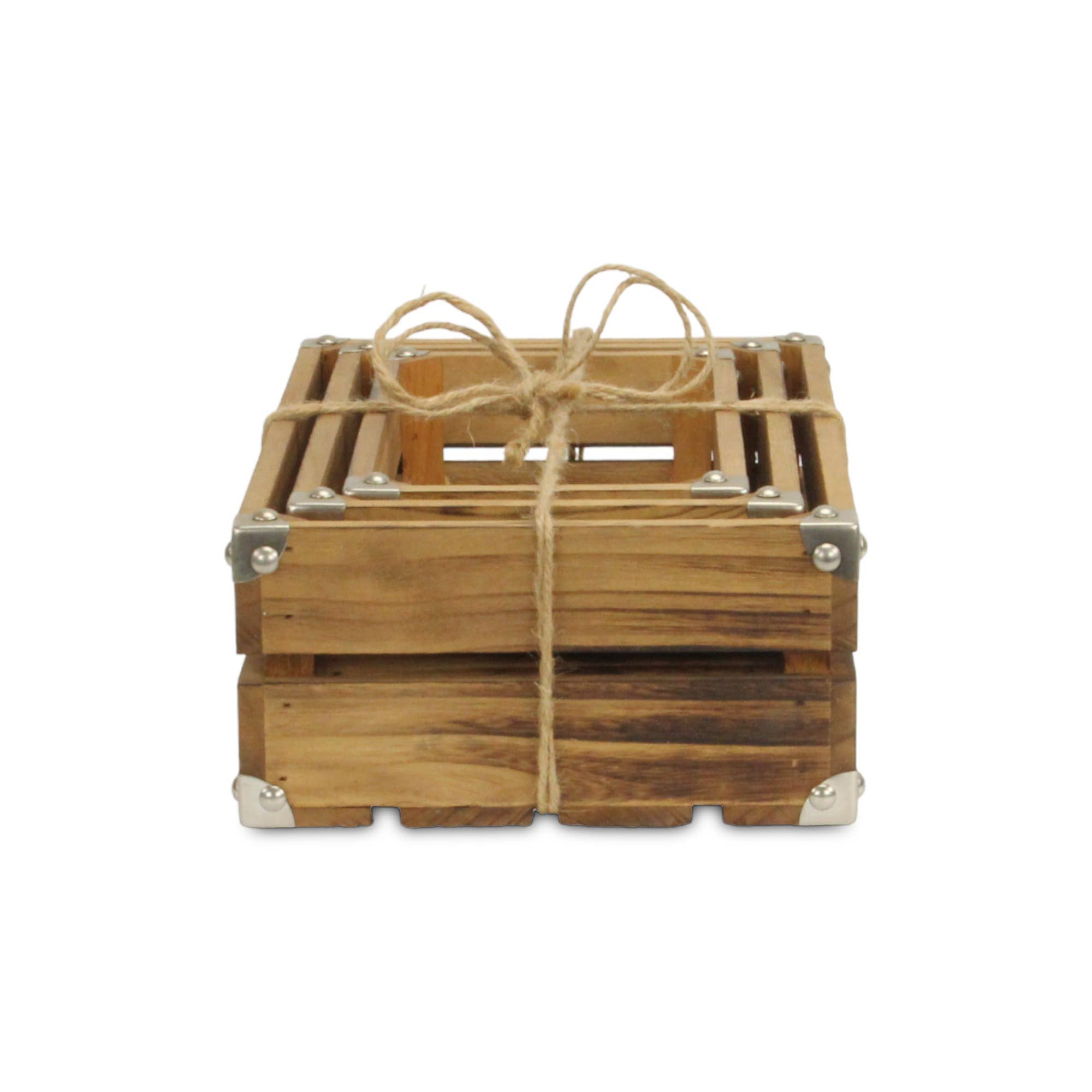 Rustic Farmstead Studded Rectangular Wood Crate Set