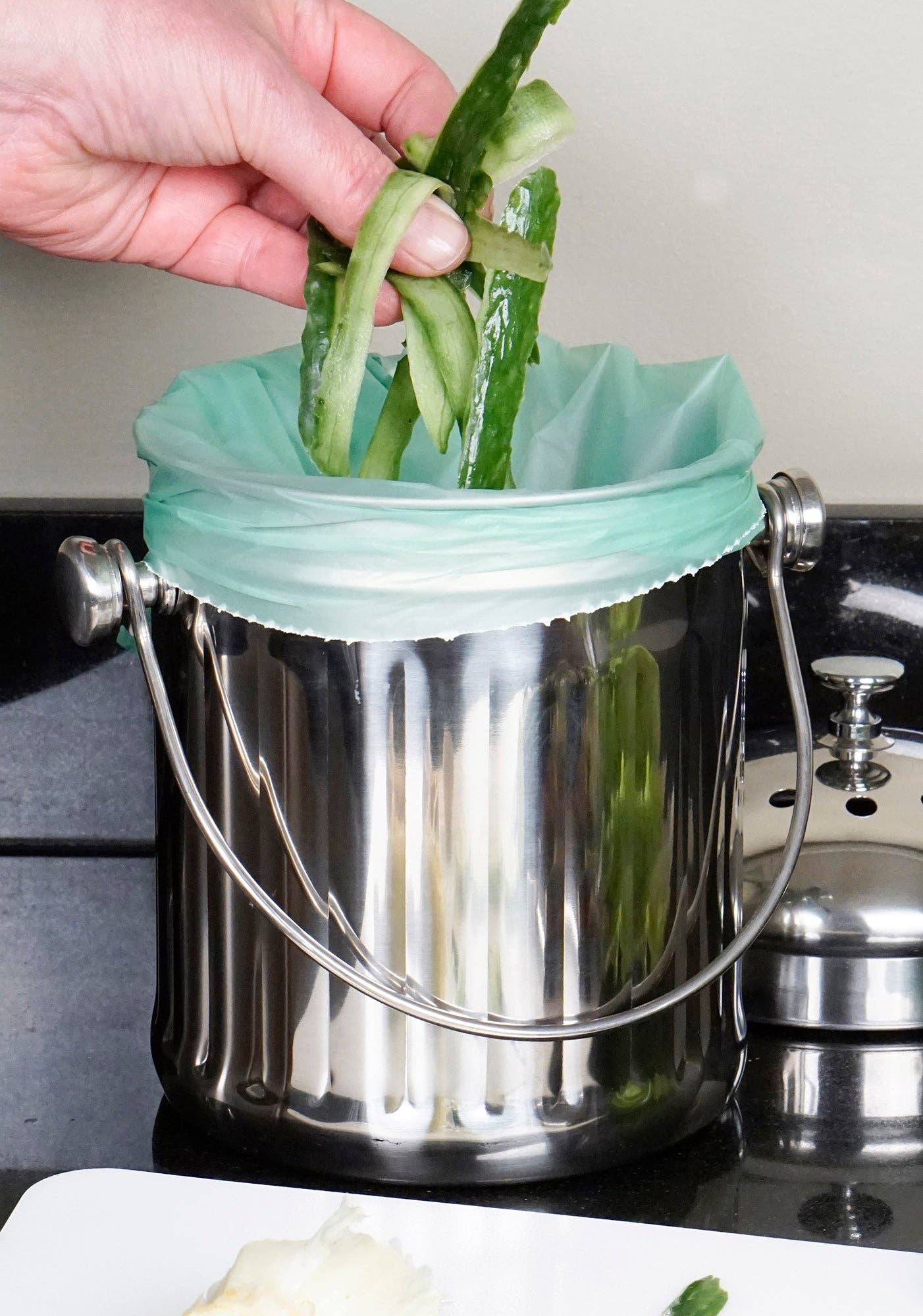 Small compost pail half gallon side view