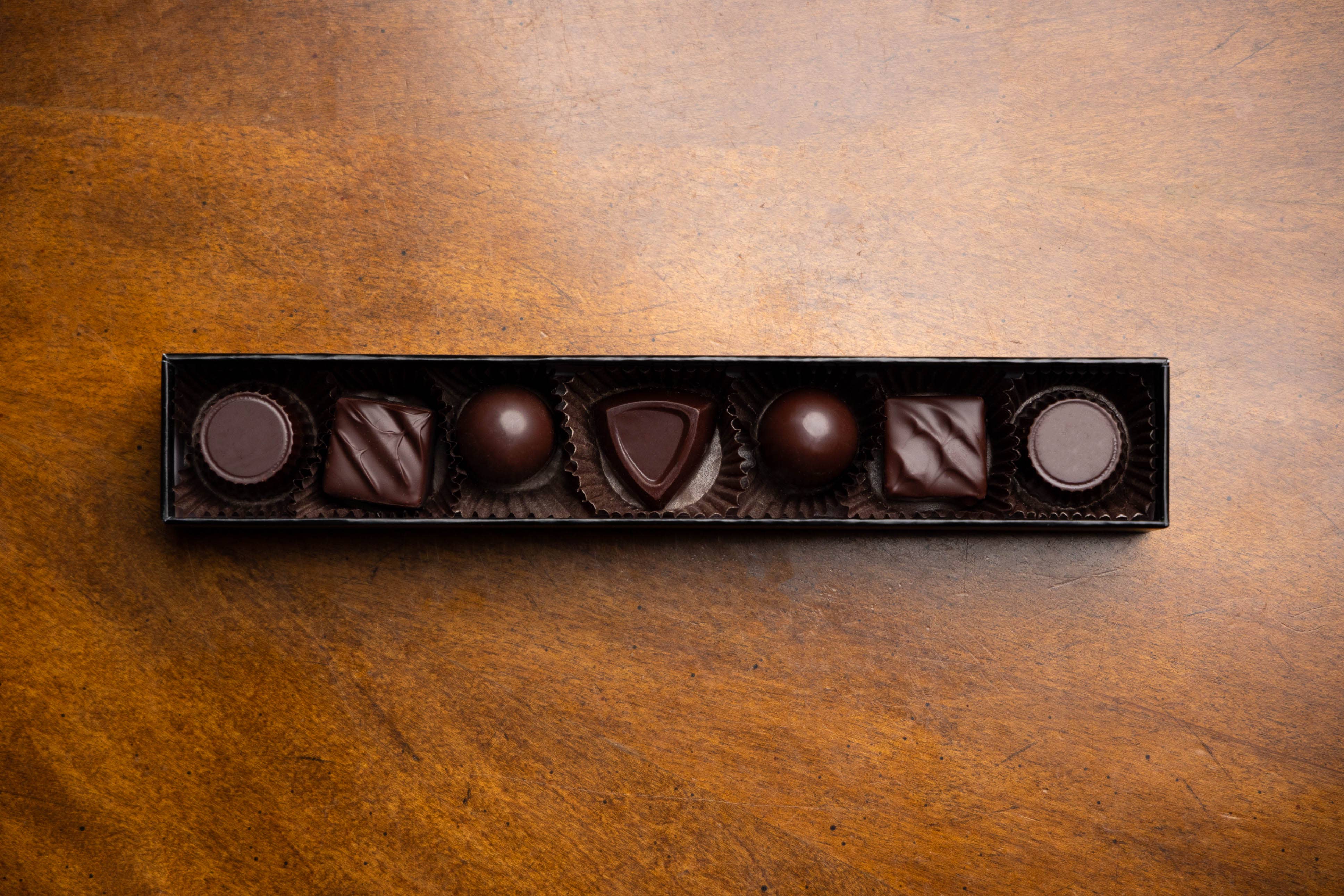 7-piece craft chocolate truffle box assortment close-up