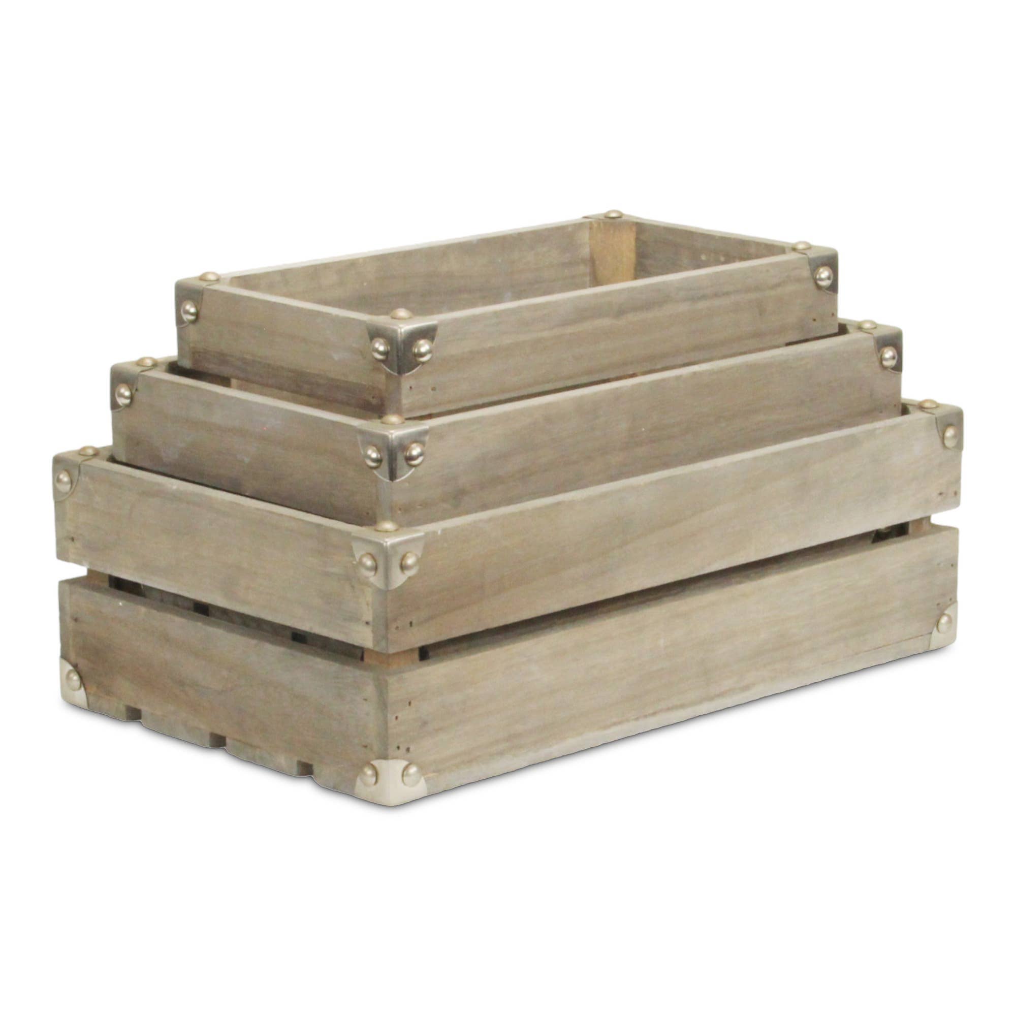 Rustic Farmstead Studded Rectangular Wood Crate Set