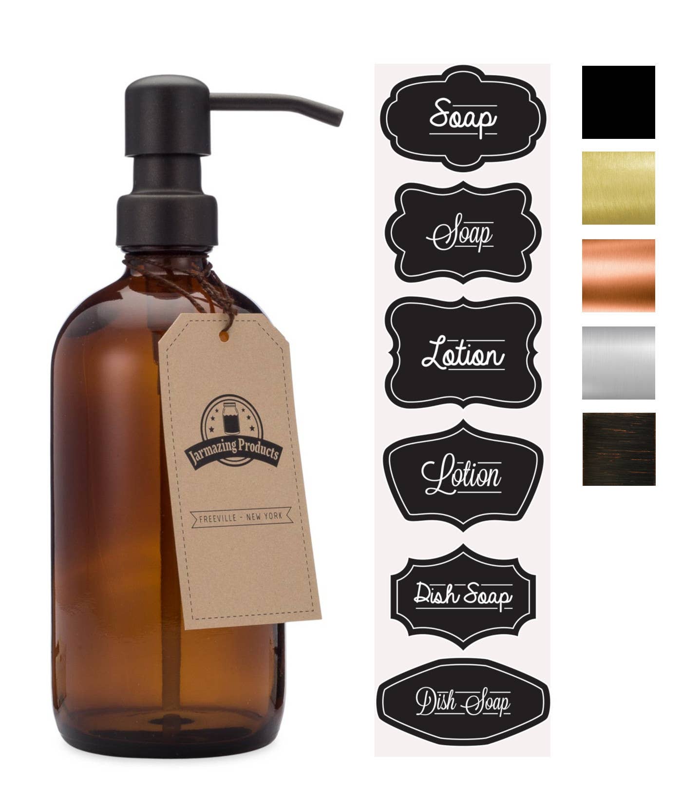 Amber glass 16oz bottle soap and lotion dispenser