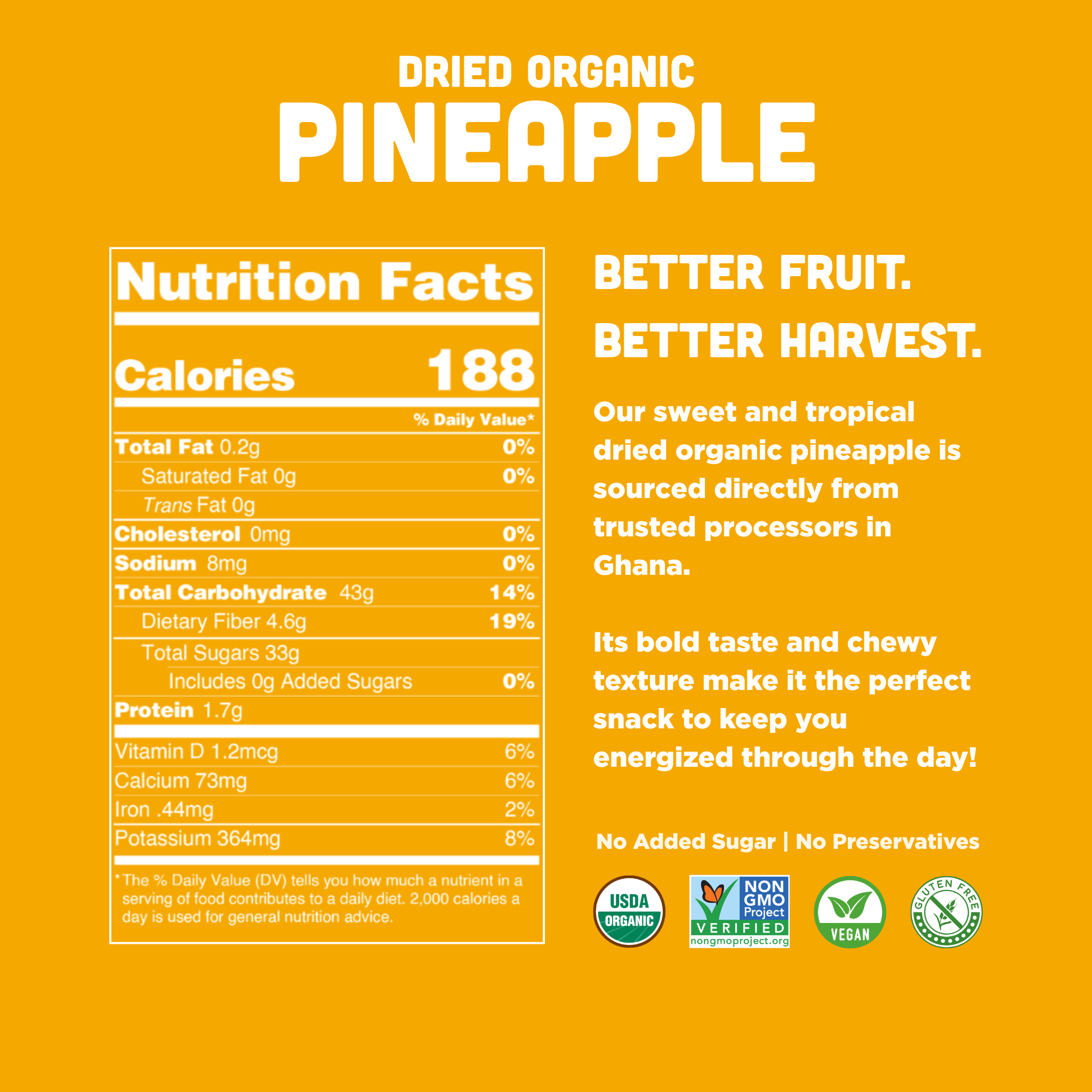 Organic Dried Pineapple, 6-pack case