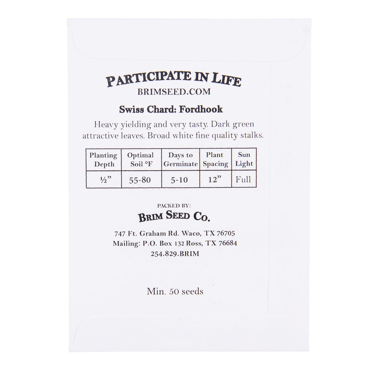 Brim Seed Co. - Fordhook Swiss Chard Heirloom Seed