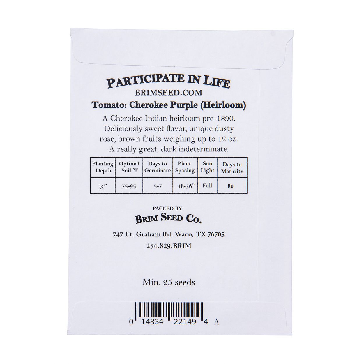 Brim Seed Co. - Cherokee Purple Tomato Heirloom Seed
