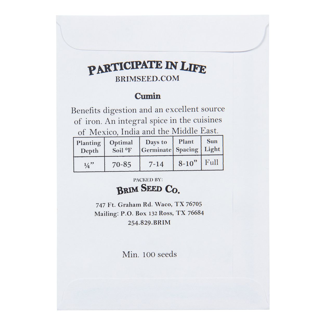 Brim Seed Co. - Cumin Herb Heirloom Seed