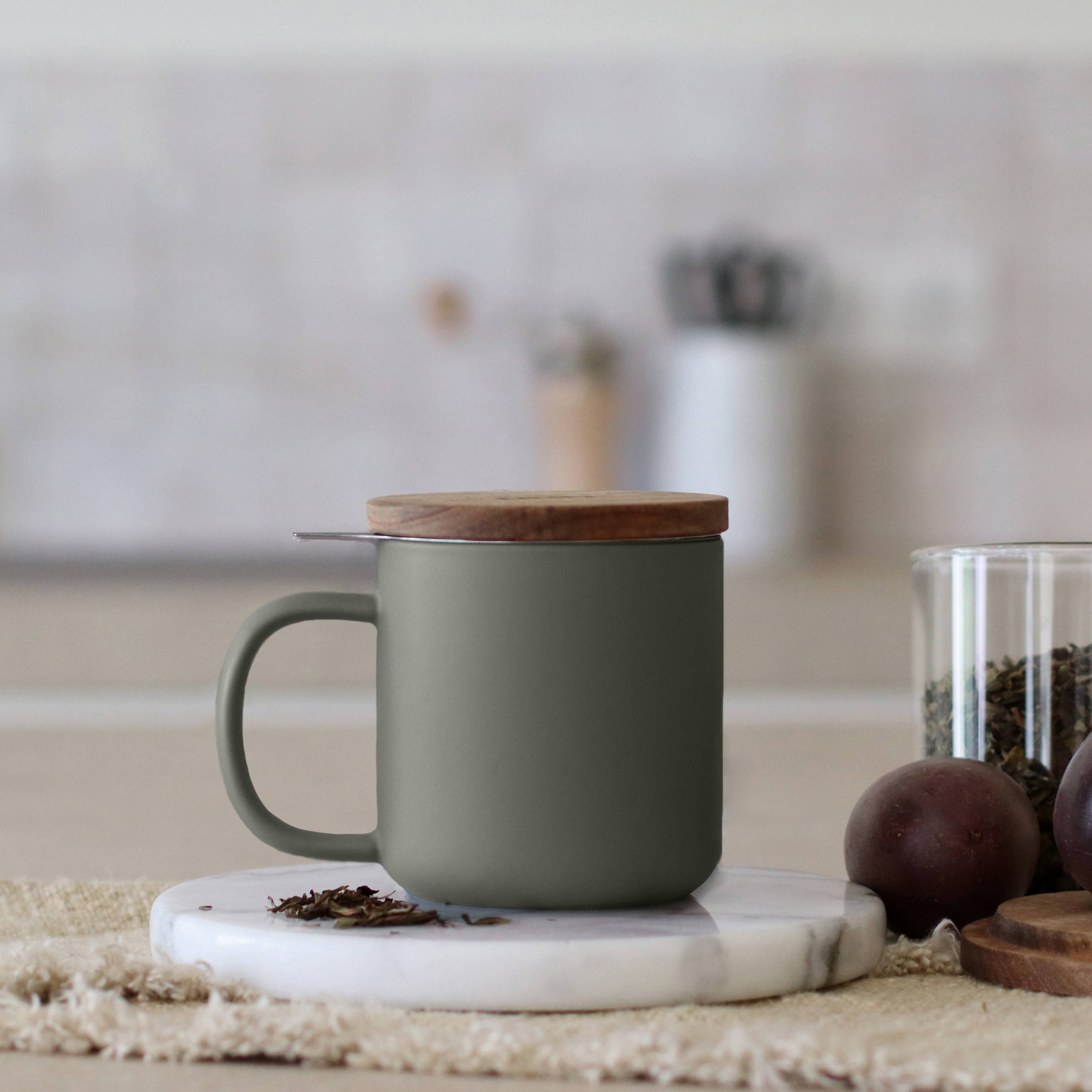 Juliet green almond sandstone tea pot side view