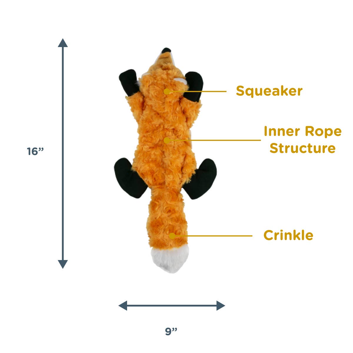 Tall Tails Stuffless Fox Squeaker Dog Toy side view
