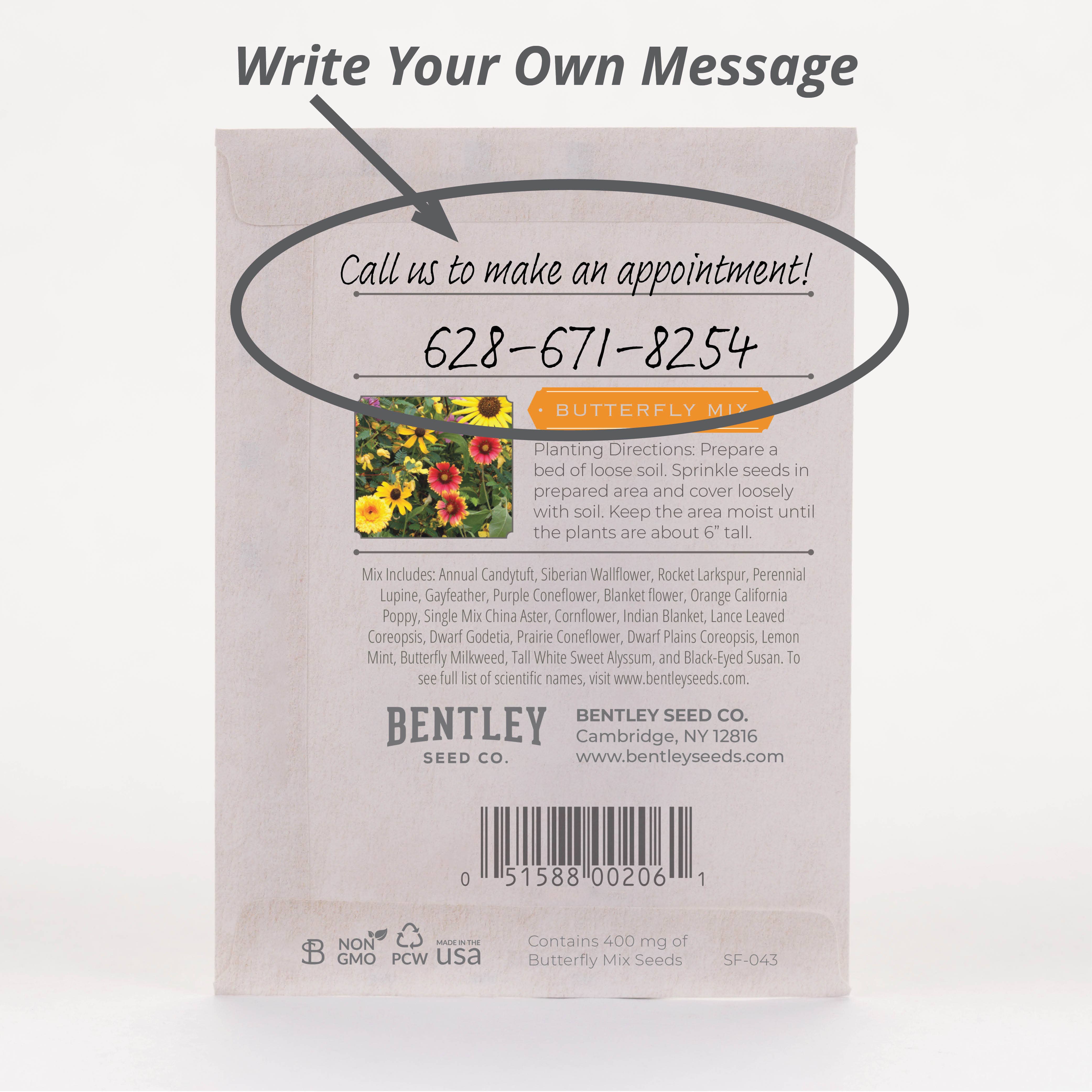 Grow With Us Butterfly seed packet back with details