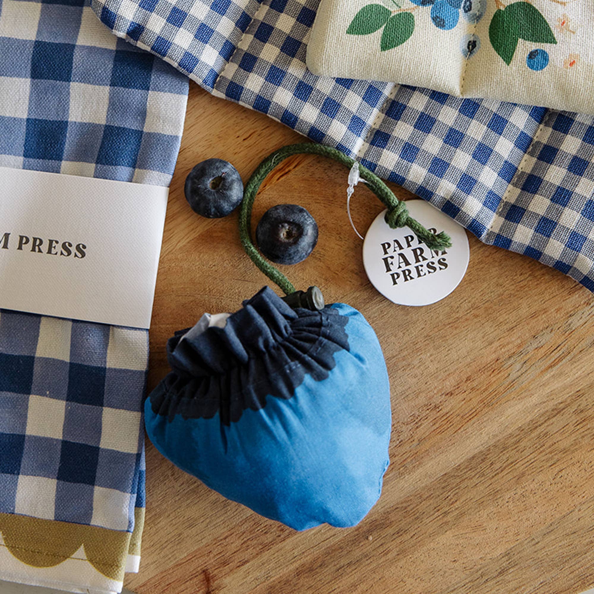 Blueberry Foldable Market Tote Bag with fruit print