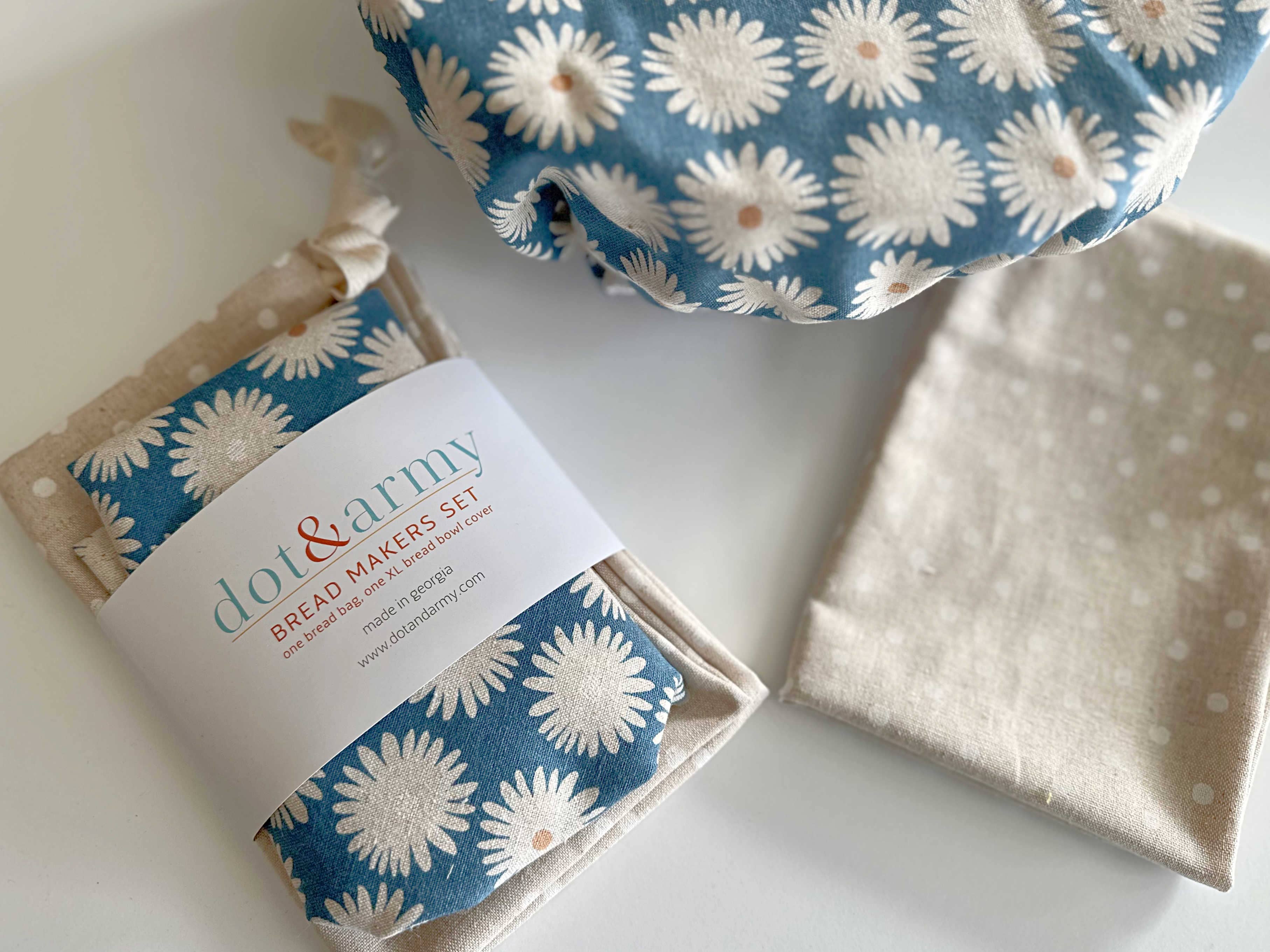 Blue daisy bread makers set with bread bag and bowl cover