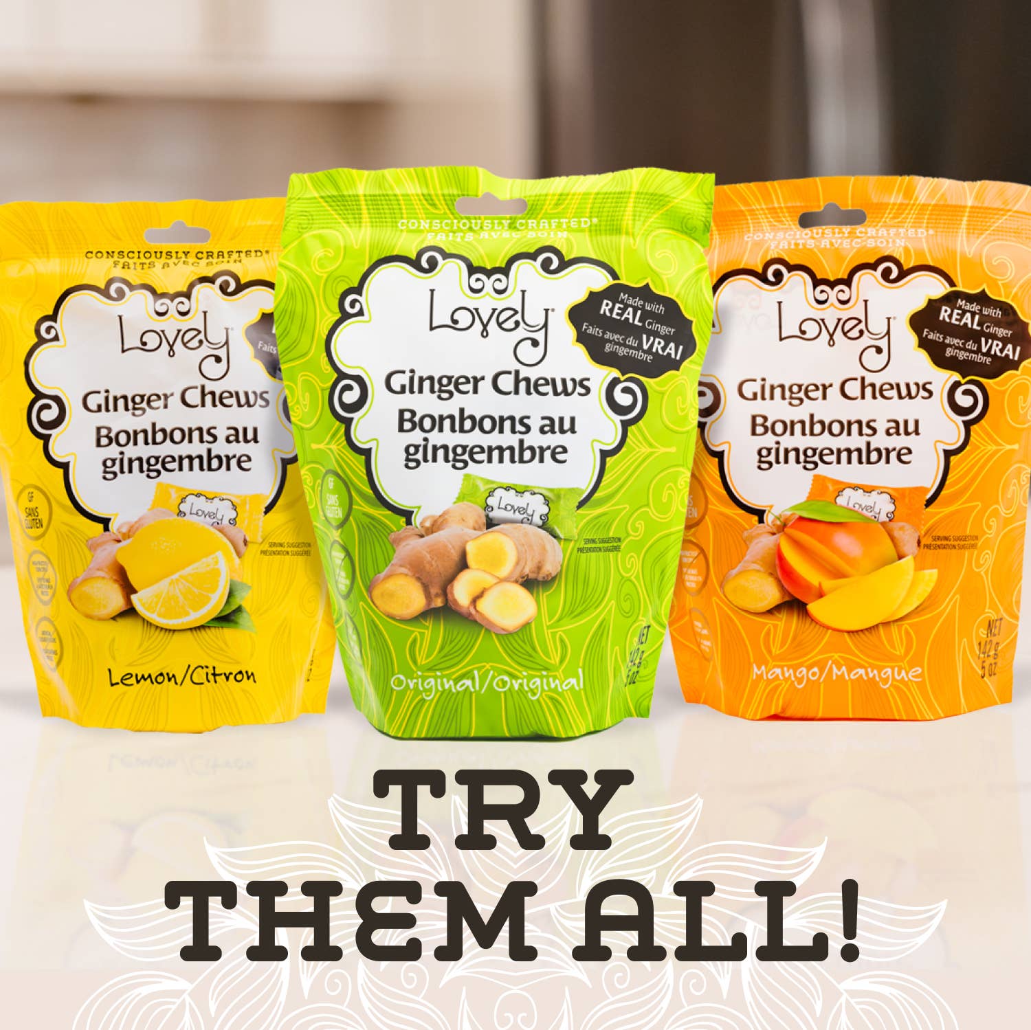 Lemon Ginger Chews candy nutrition facts label