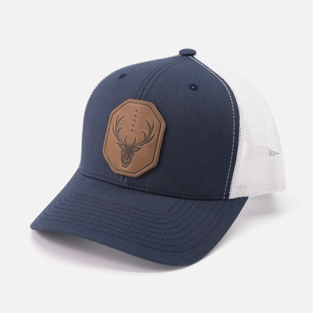 Range Skull Hat | Leather Patch Trucker Hat