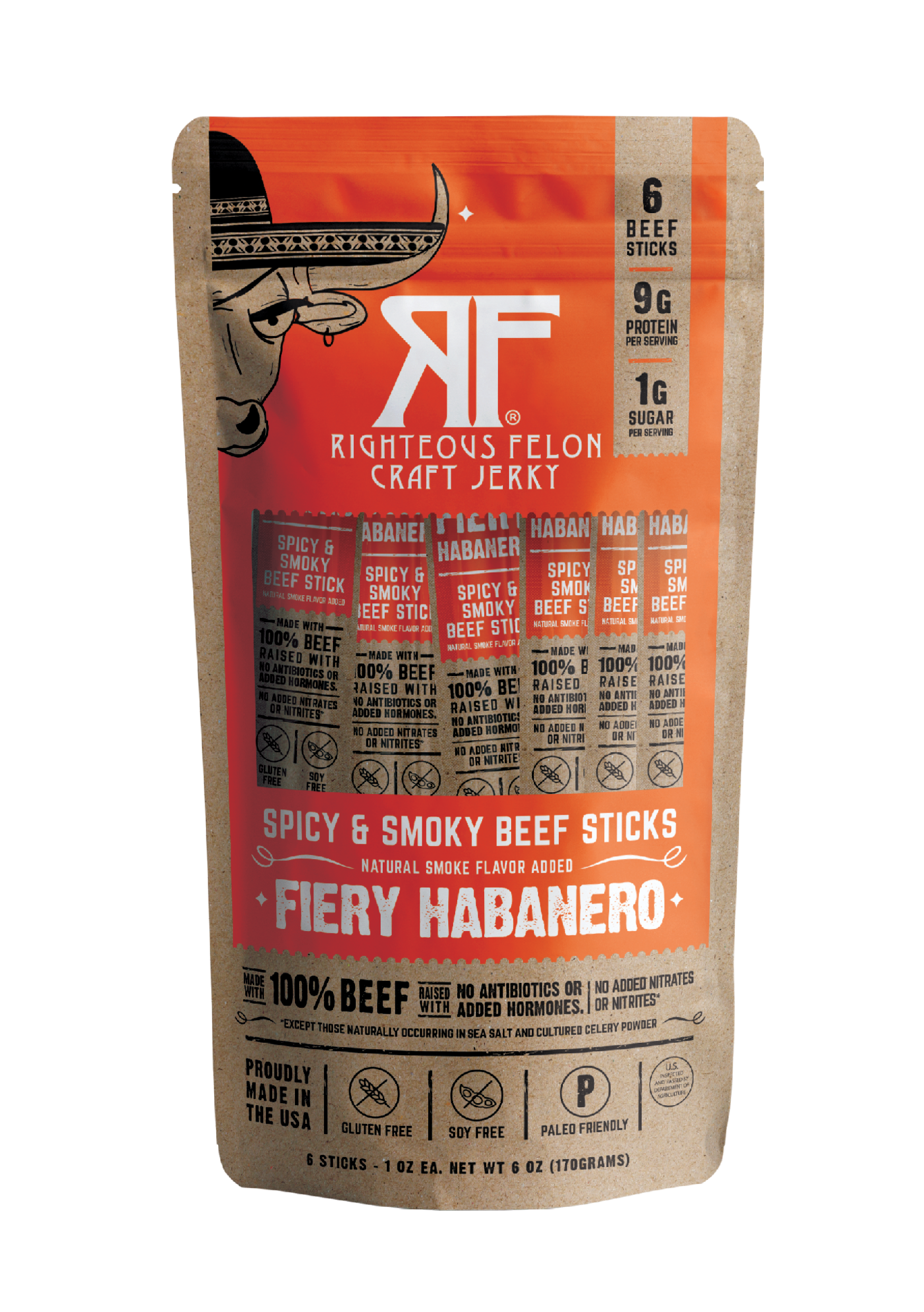 6ct Pouch RF Fiery Habanero Beef Stick 1oz (8ct)