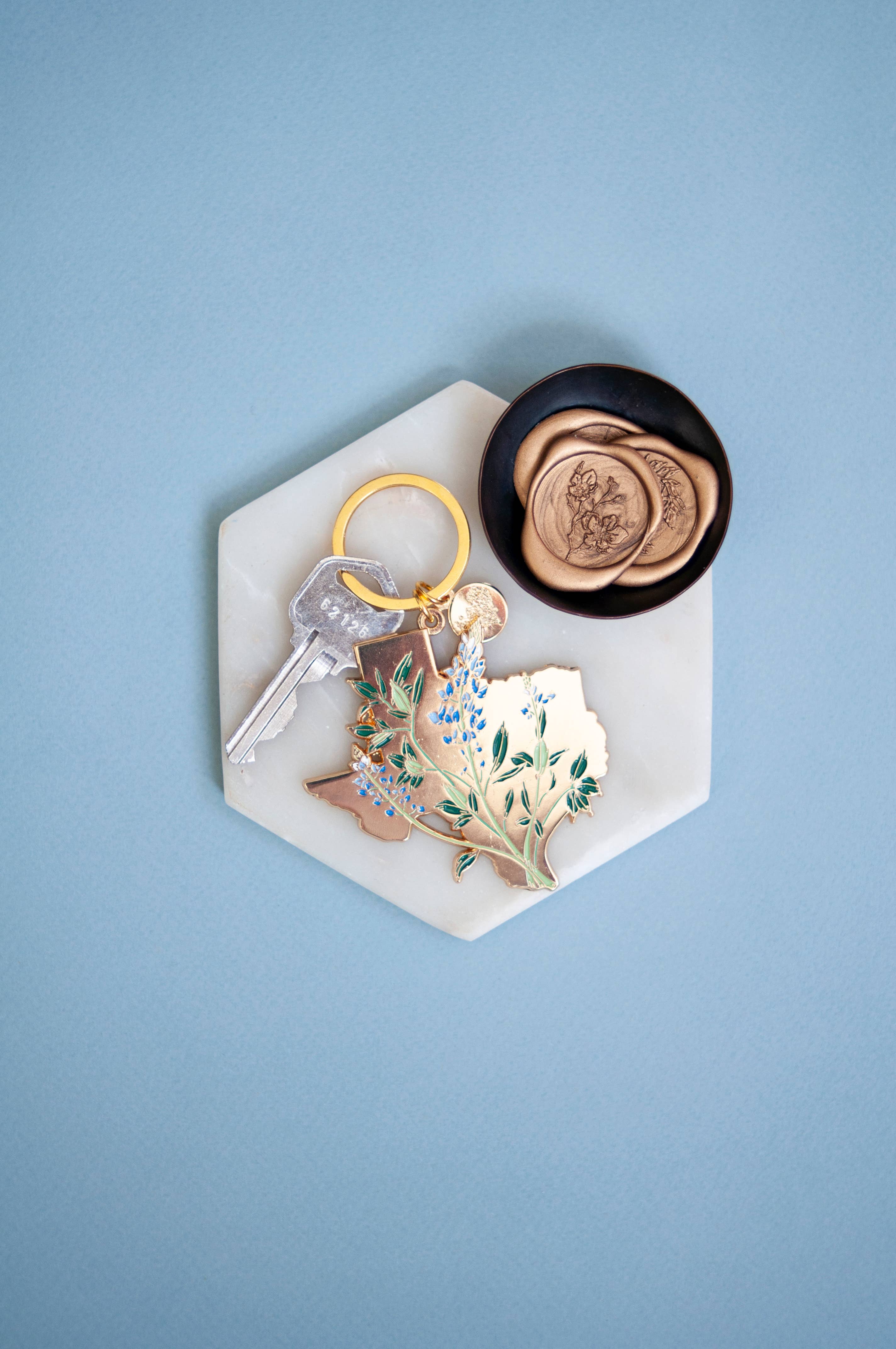 Gold Texas Bluebonnet soft enamel keychain