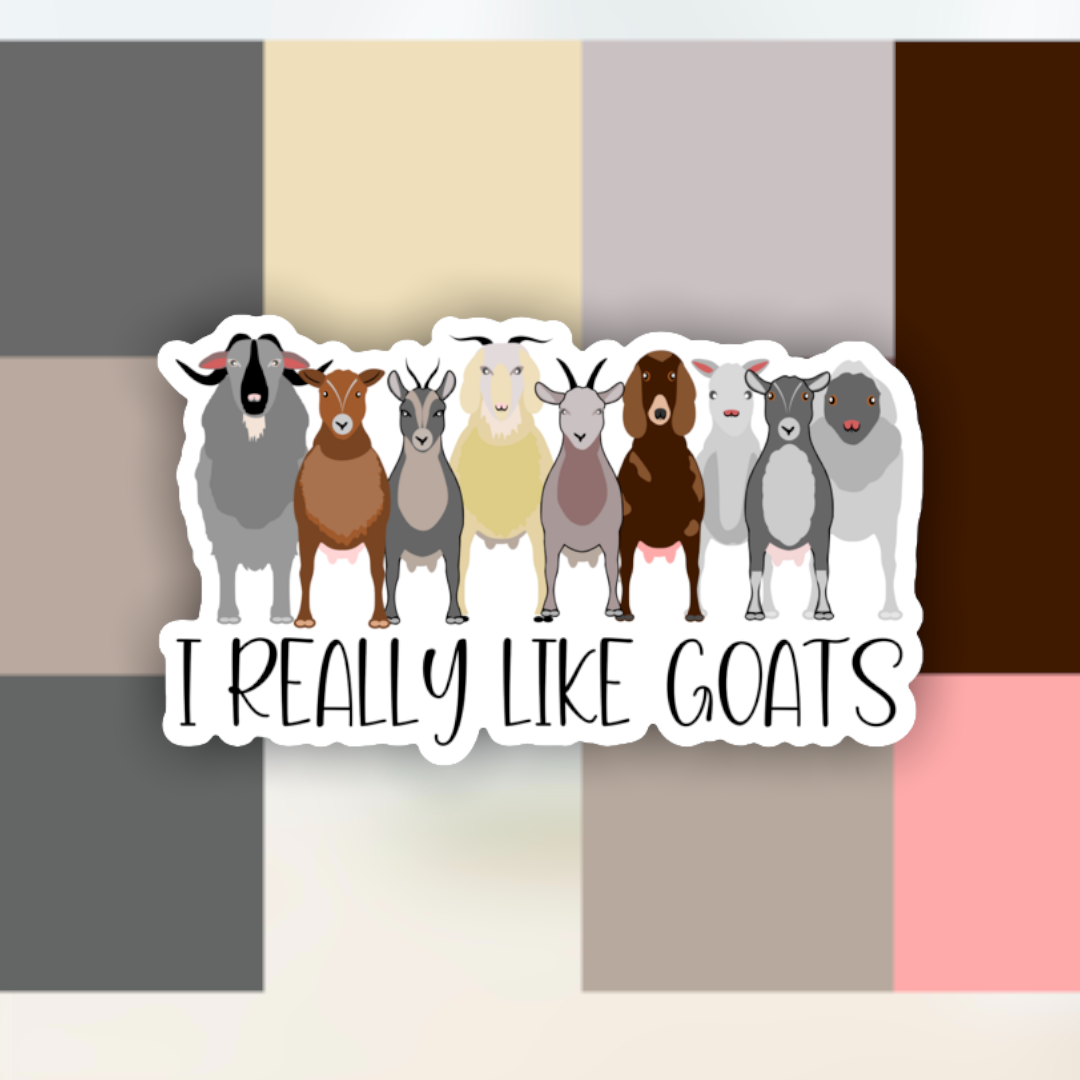 I Really Like Goats sticker size and design reference