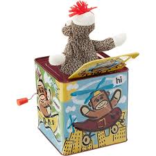 Schylling Sock Monkey Jack in the Box side view