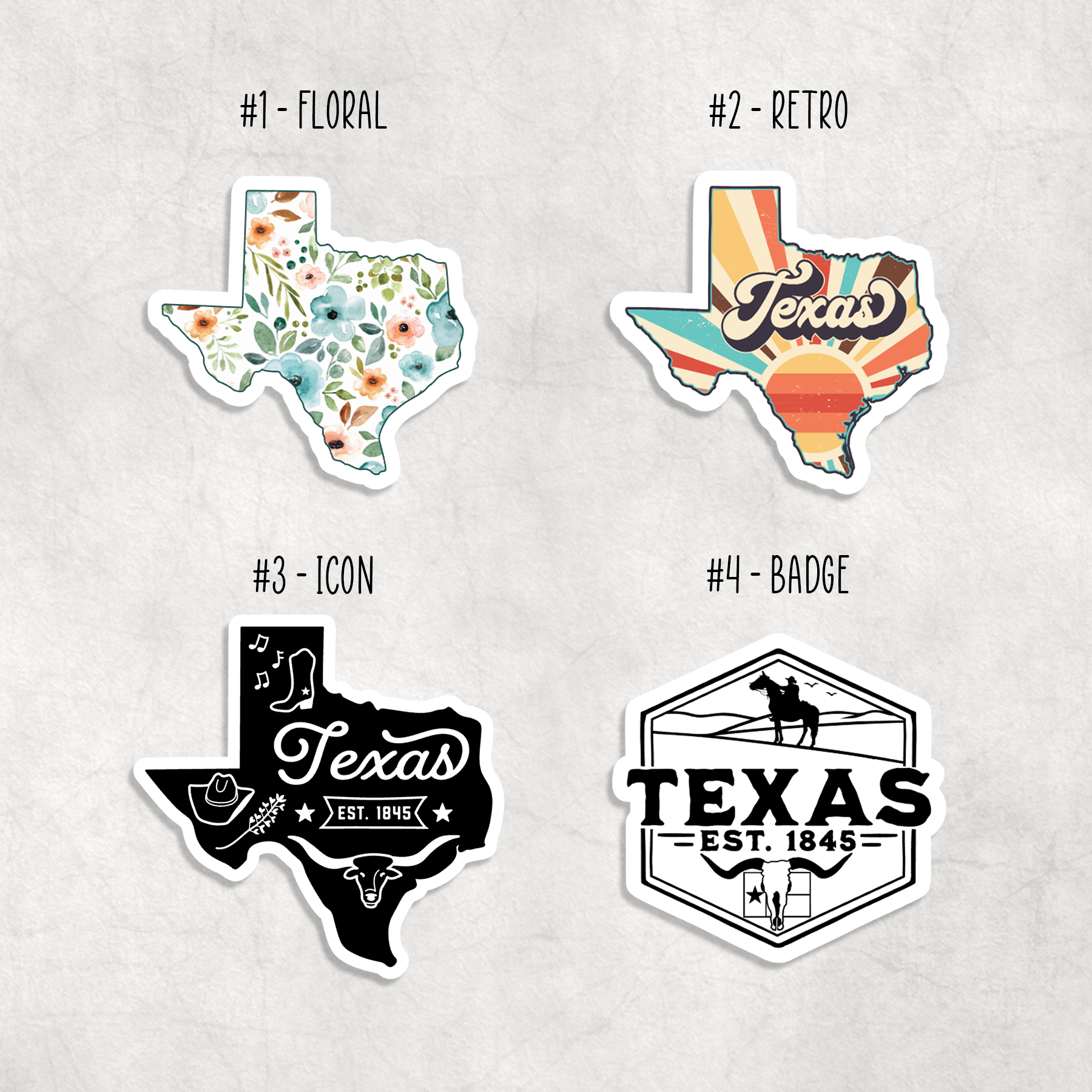 Texas stickers variety pack on display