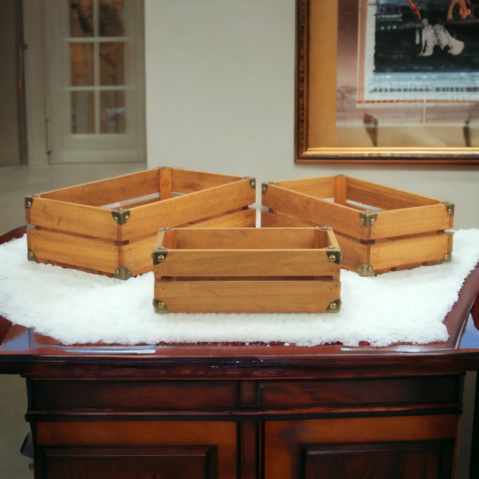 Rustic Farmstead Studded Rectangular Wood Crate Set