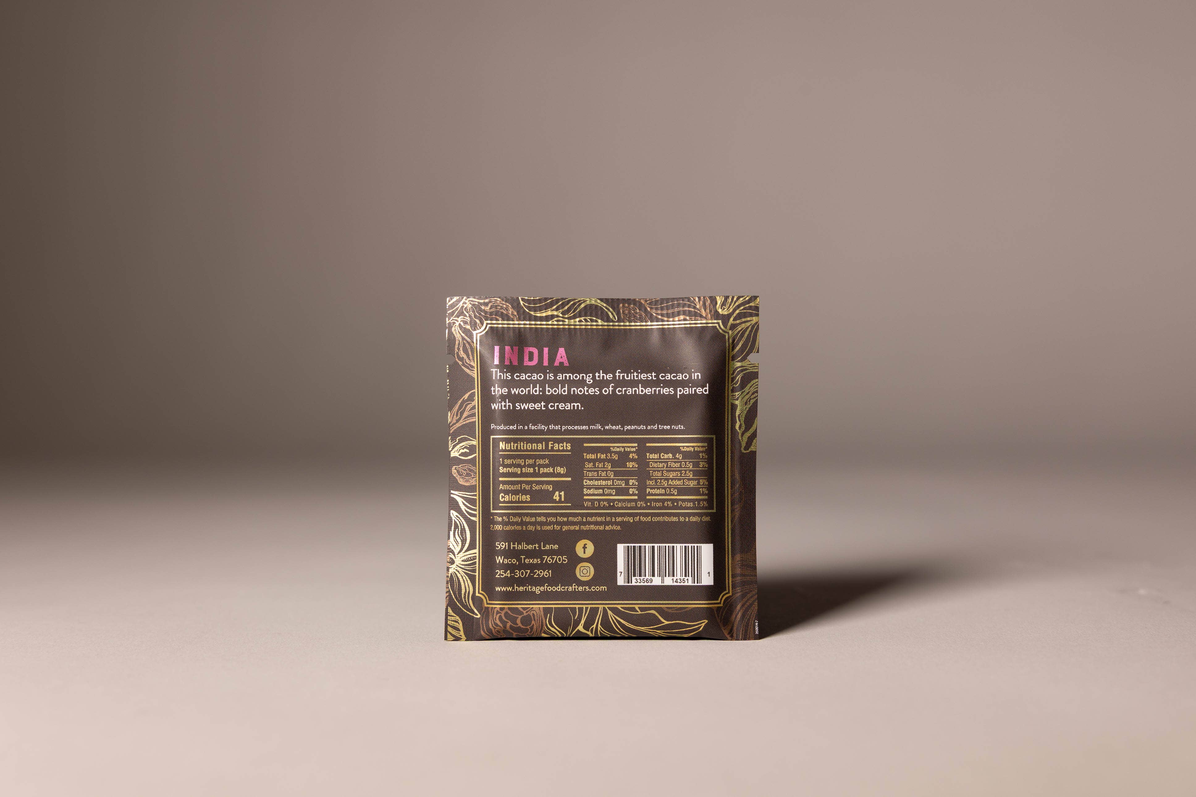 70% India Dark craft chocolate 8g bar unwrapped