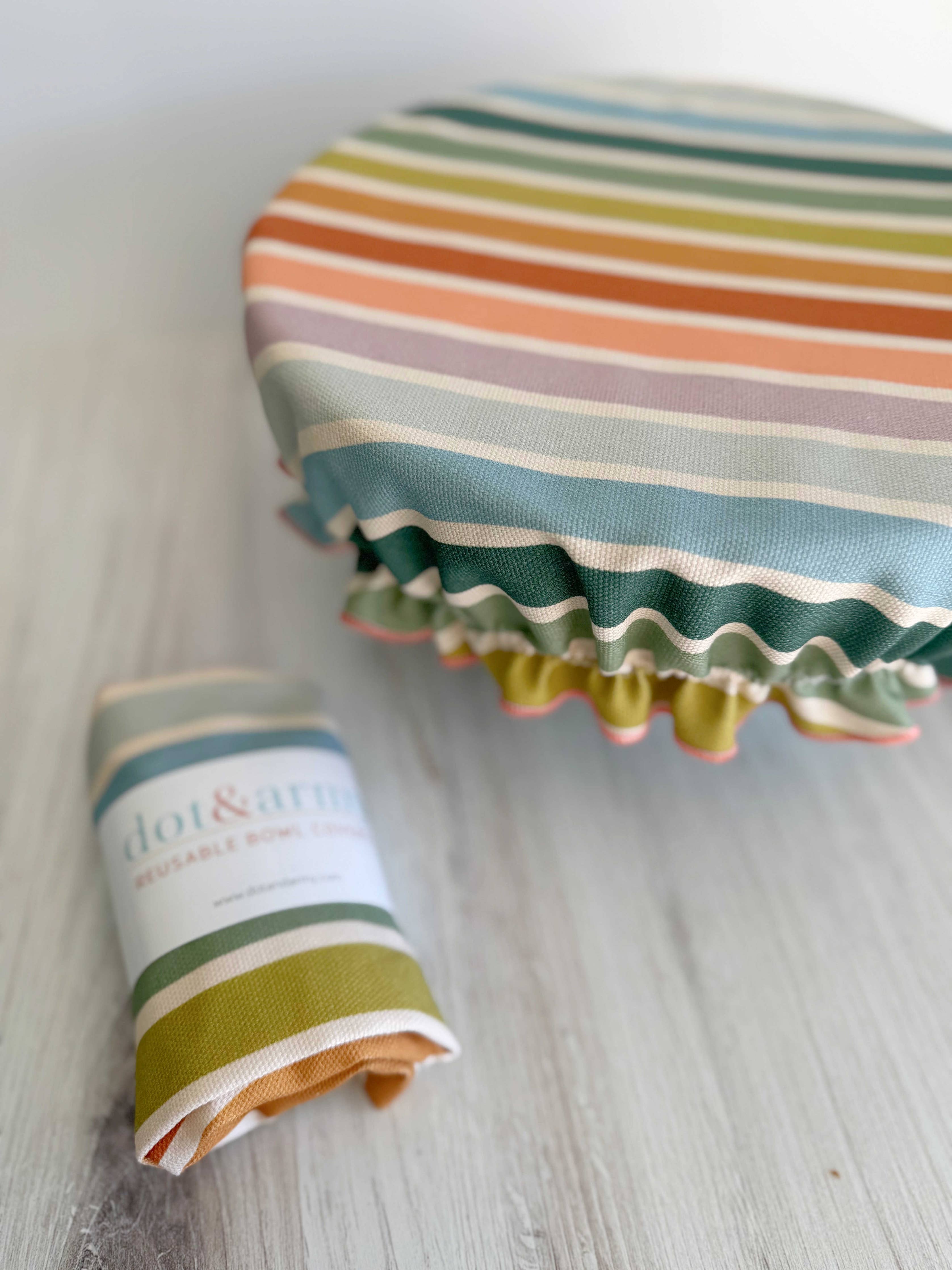 Reusable Bowl Cover in beach chair stripes pattern