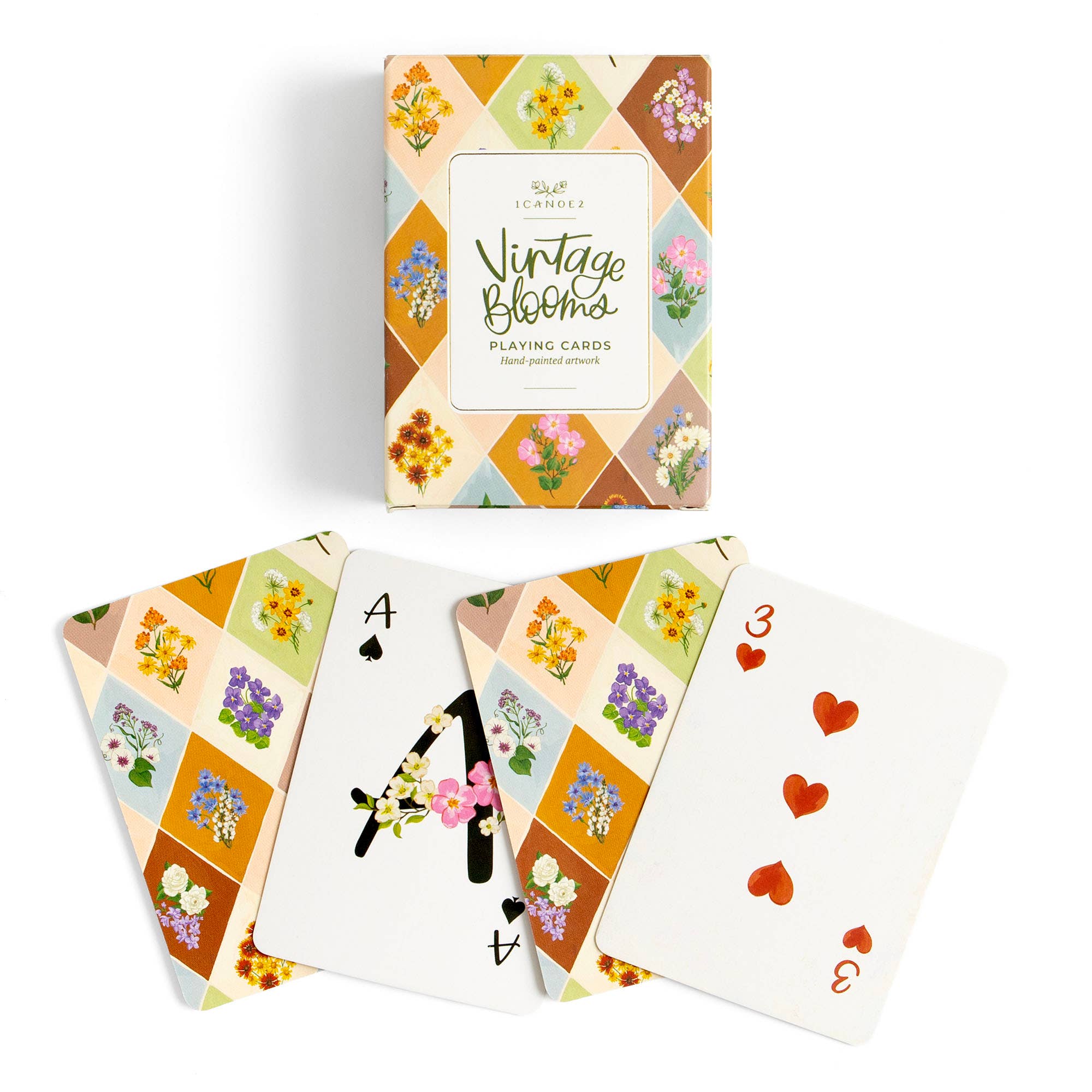 Vintage Blooms floral deck of playing cards box front