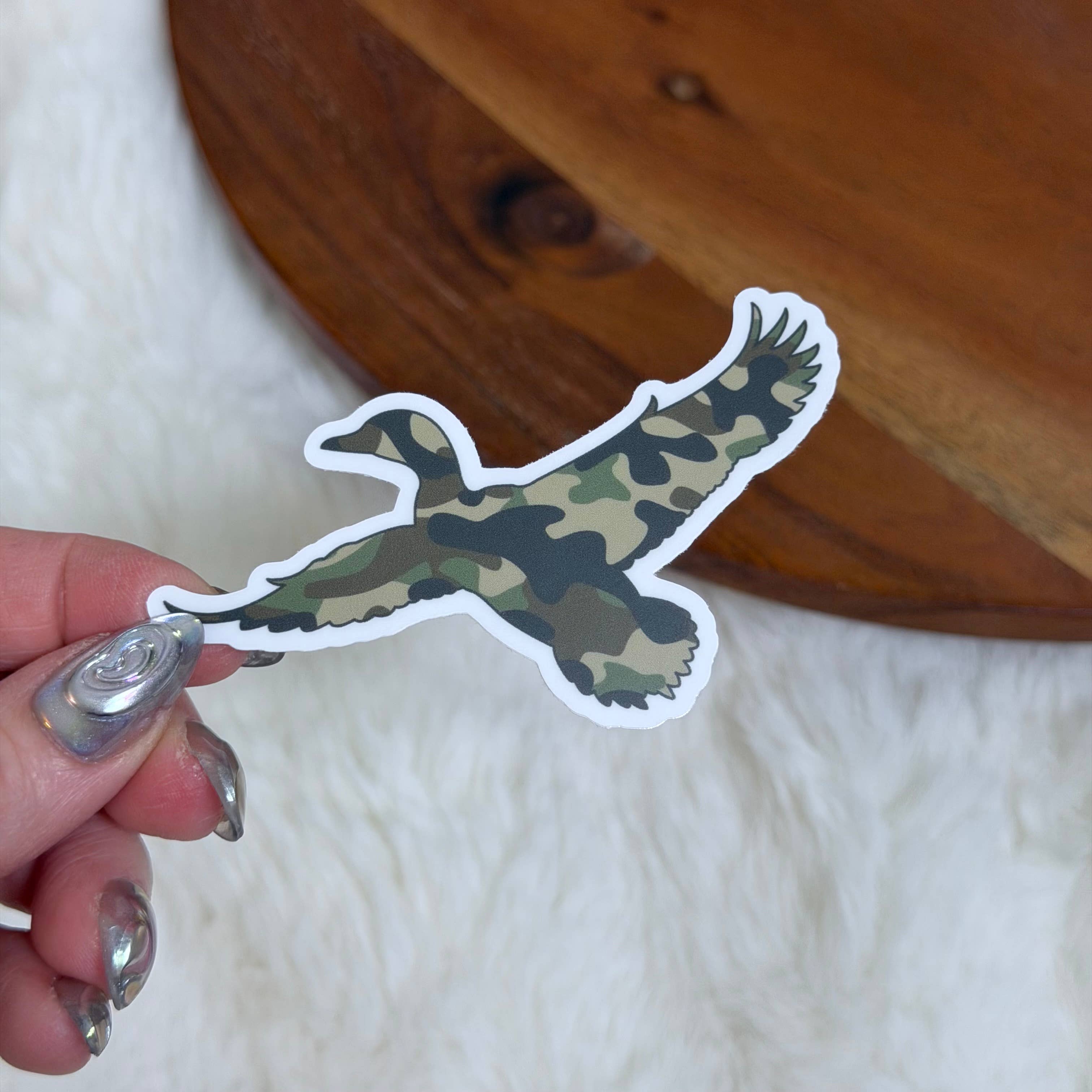 Camo Duck sticker with camouflage pattern