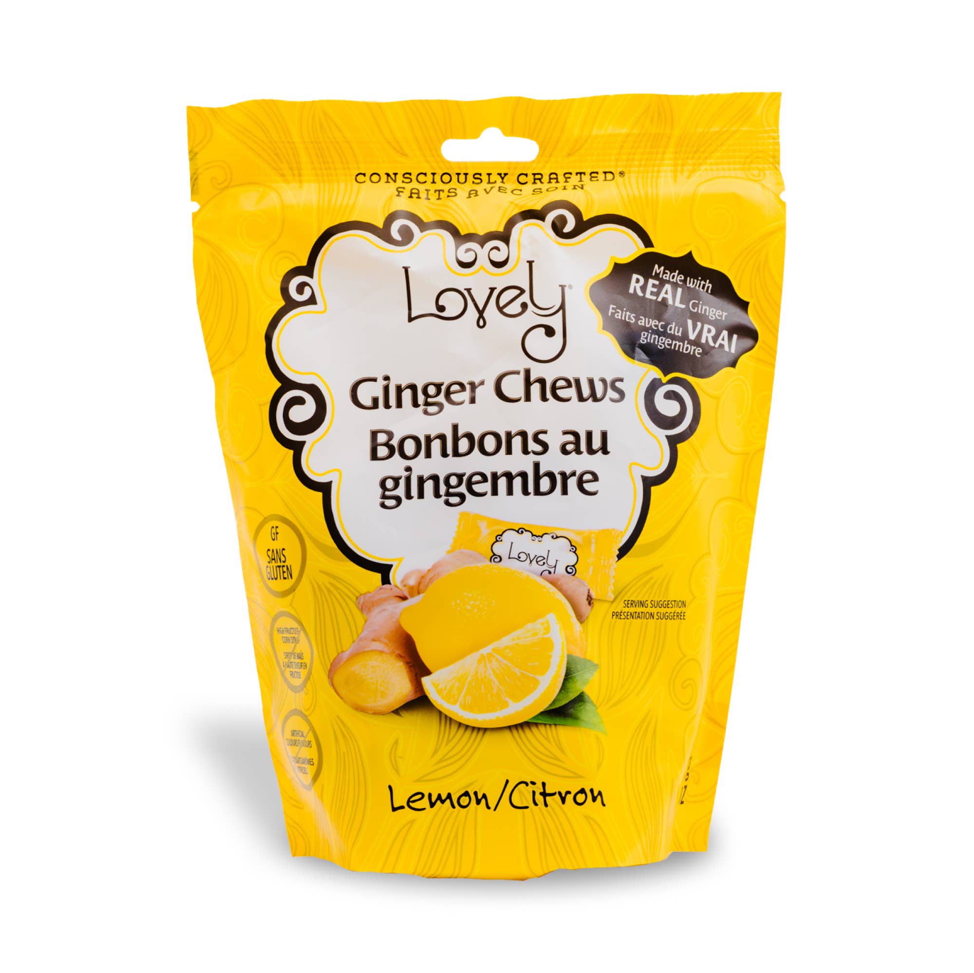 Lemon Ginger Chews candy bag gluten free and vegan