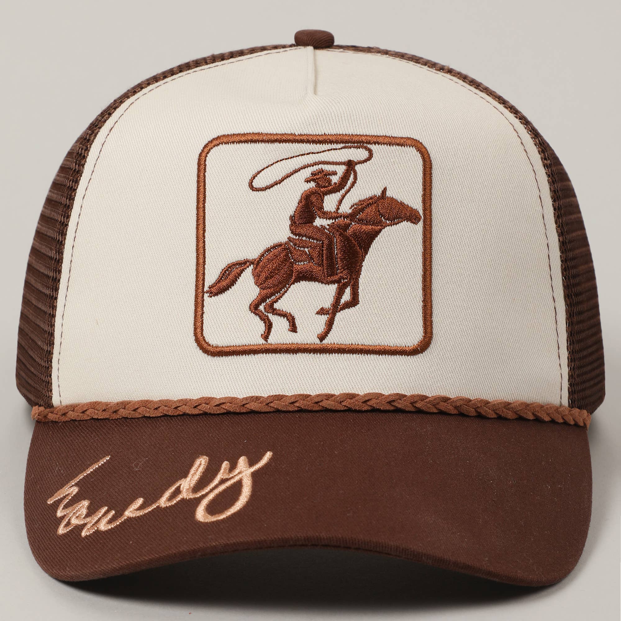 Cowboy image Howdy embroidered mesh back cap front view