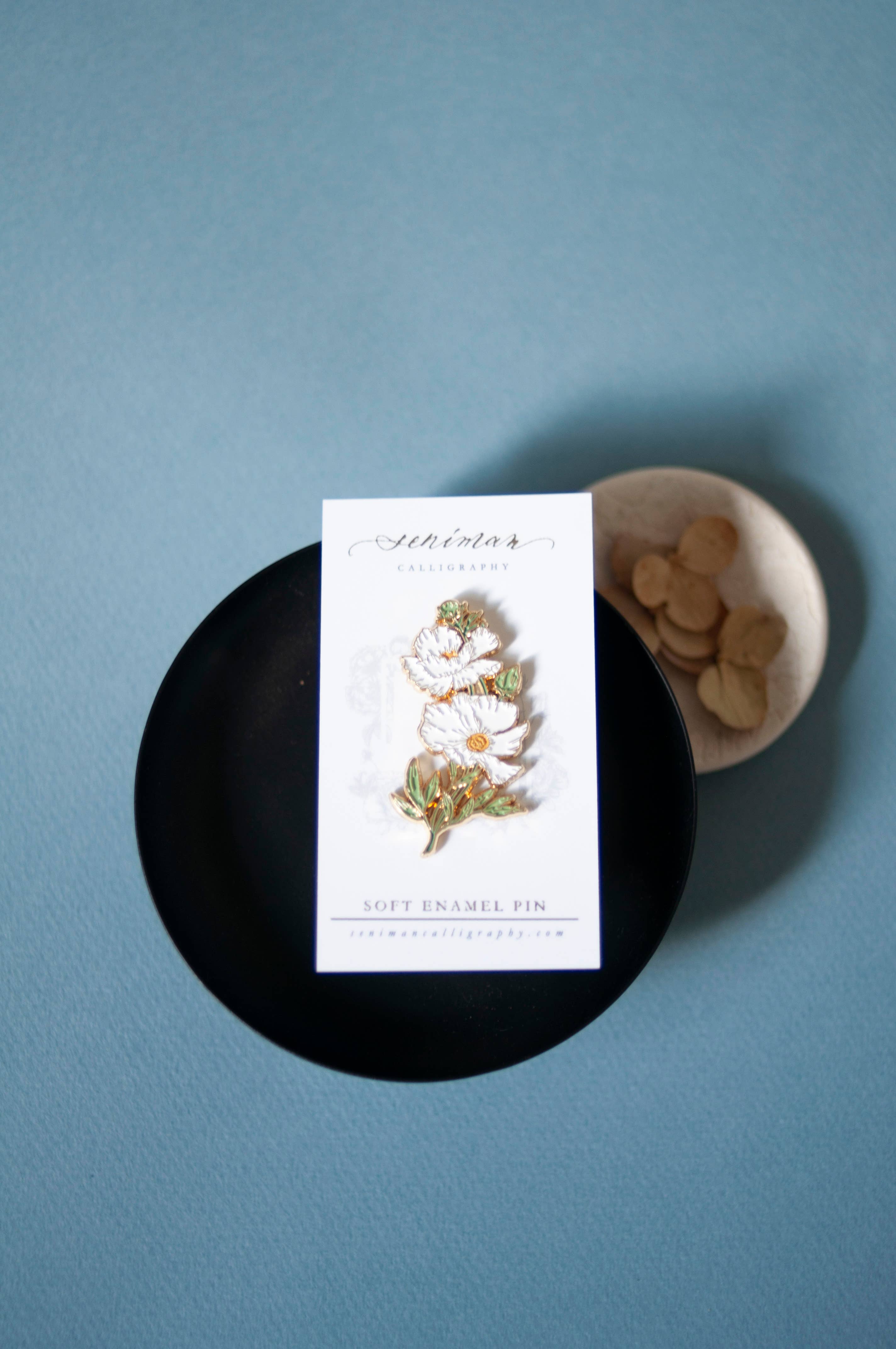 White Matilija Poppy Soft Enamel Pin