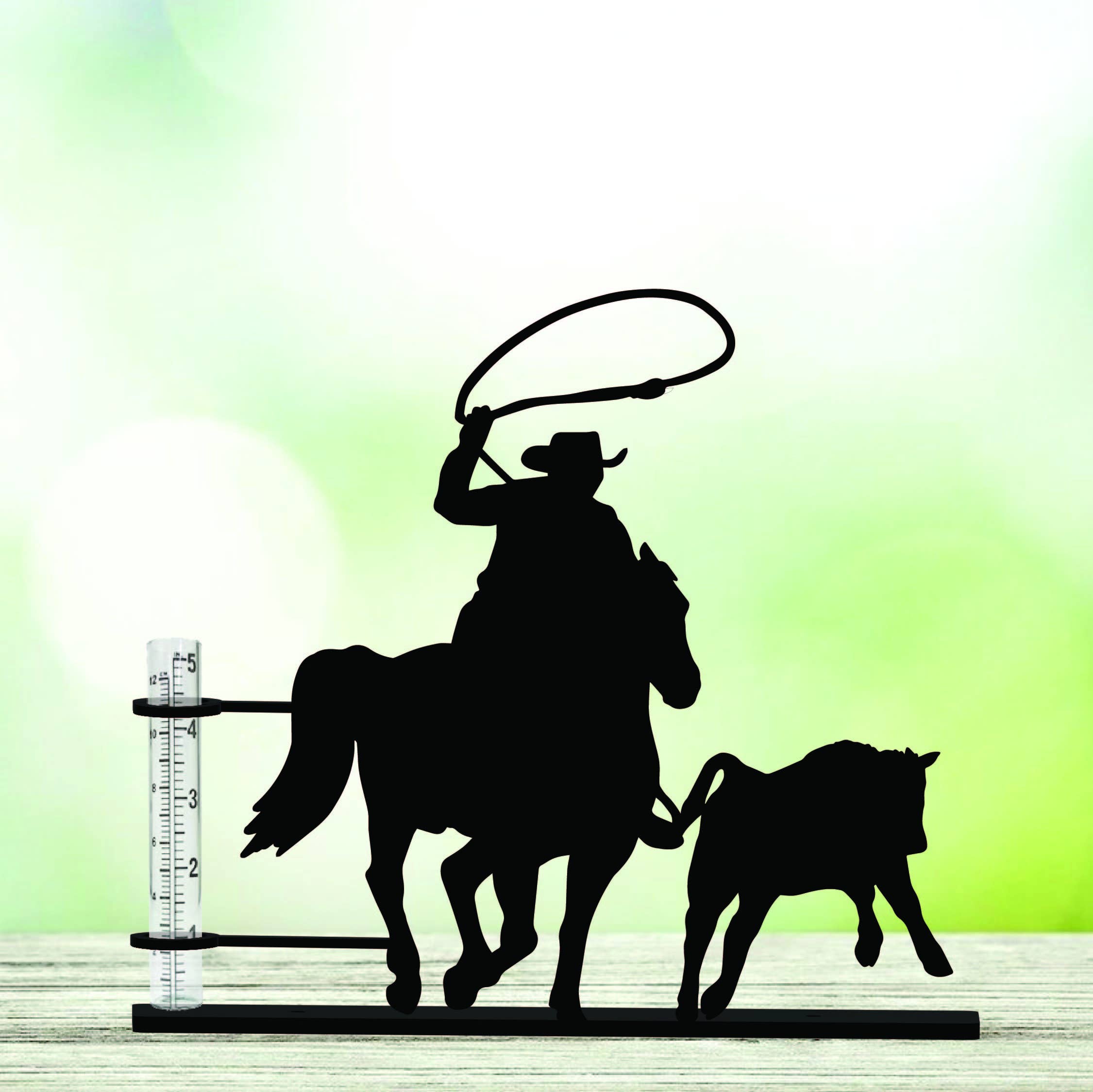 Roping Cowboy Rain Gauge