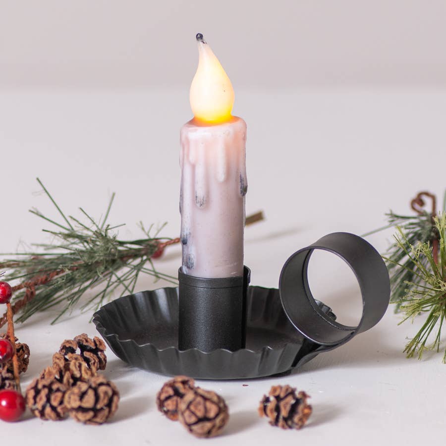 Chamberstick Candleholder in Smokey Black with handle detail