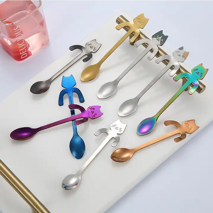 Cat spoon in rose gold color for coffee and tea