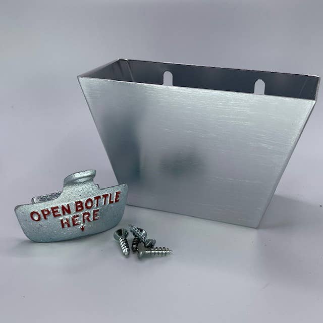 Silver OBH Opener and Silver Metal Bottle Cap Catcher
