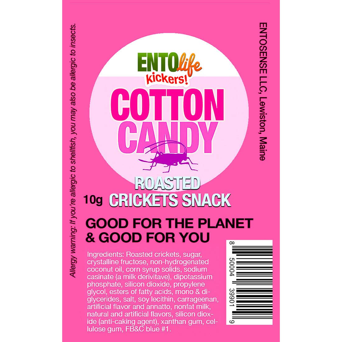 Mini-Kickers Cotton Candy Flavored Cricket Snacks back of bag