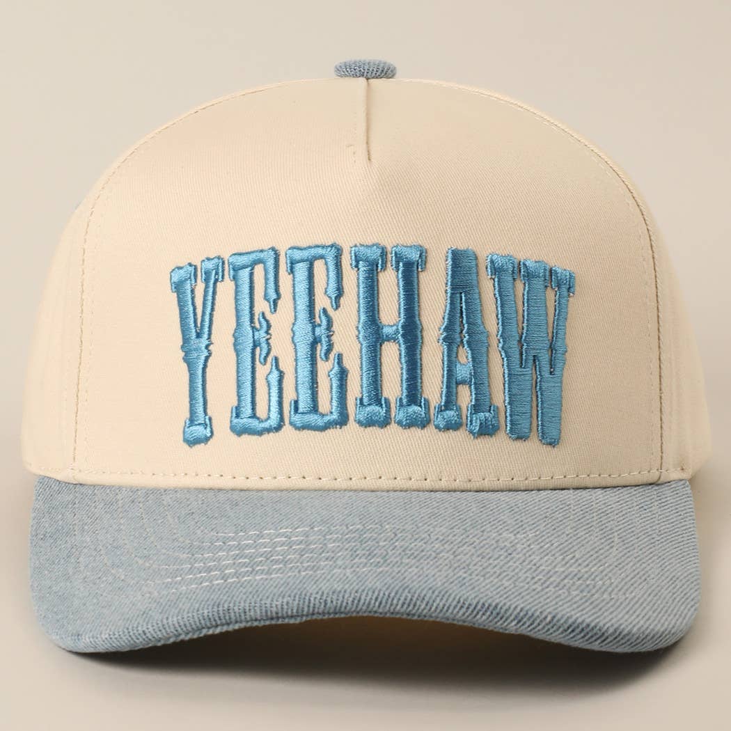 YEEHAW two-tone embroidered trucker hat angled view