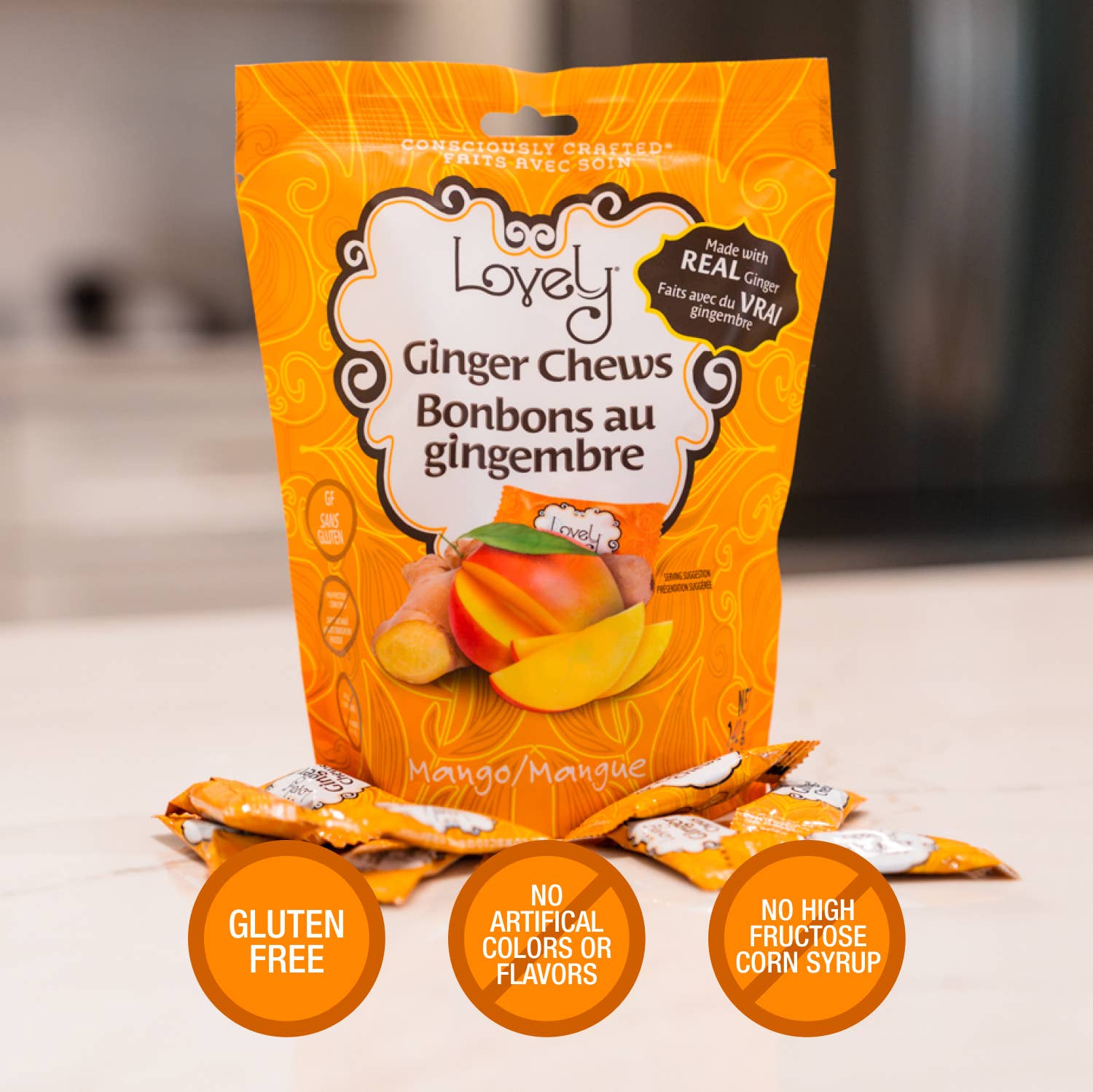 Mango Ginger Chews Candy - Gluten Free, Vegan, Non-GMO