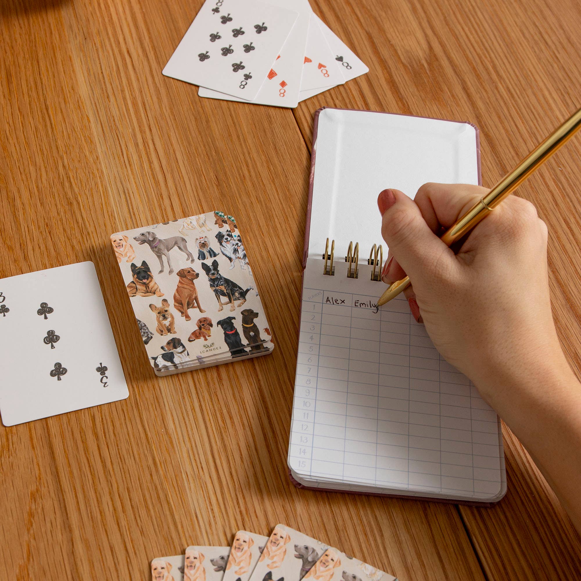 Furry Friends Dogs Playing Cards set contents spread out