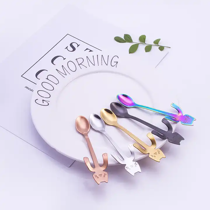 Cat spoon in silver color for tea and dessert
