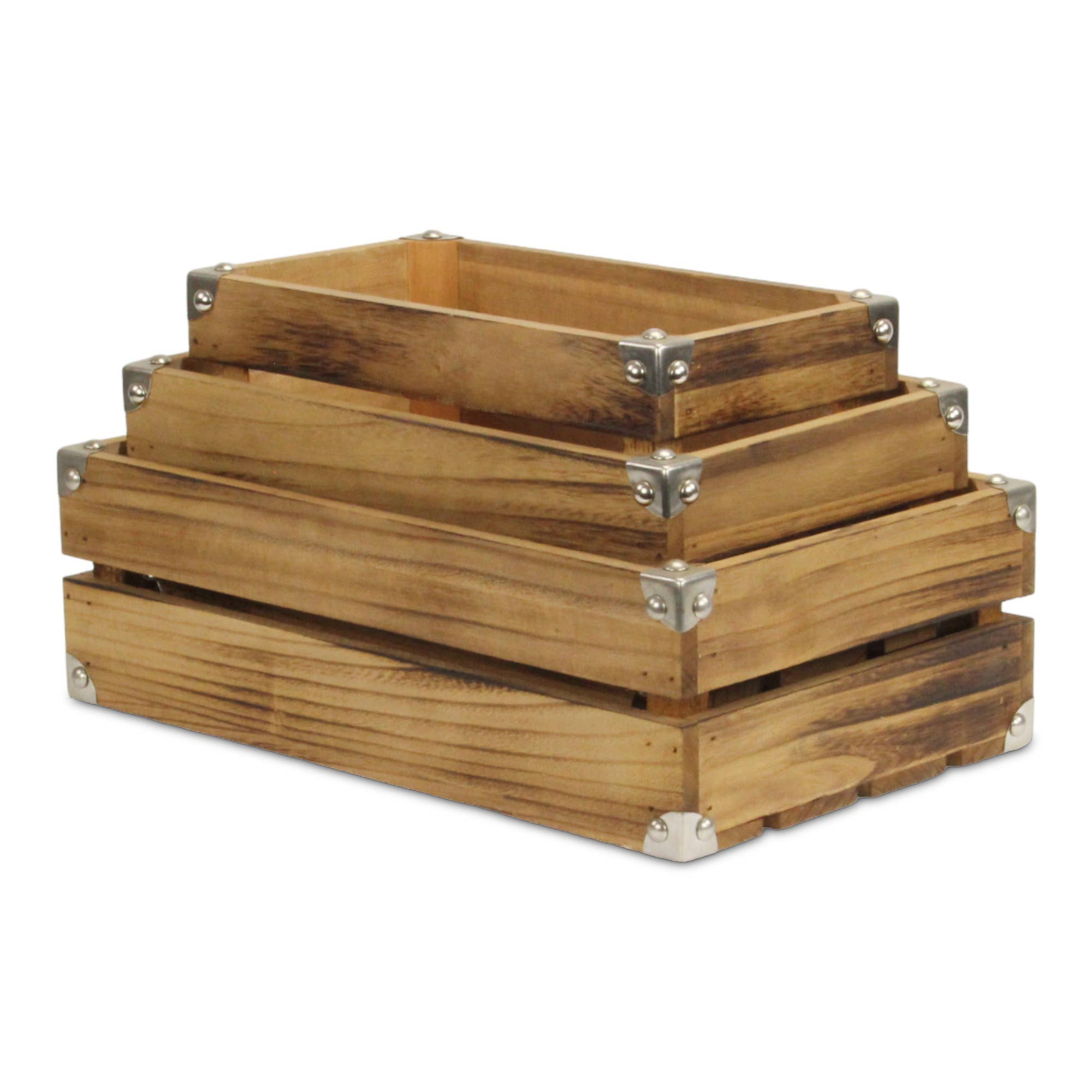 Rustic Farmstead Studded Rectangular Wood Crate Set