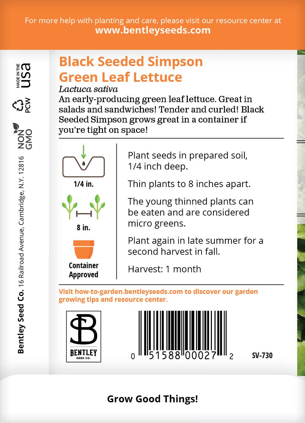 Brim Seed Co. Simpson's Curled Lettuce seed packet
