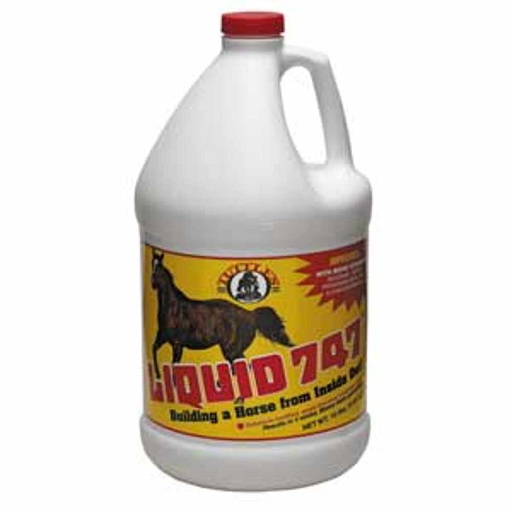 Liquid 747 one gallon horse supplement bottle