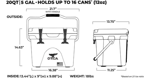 Orca Cooler 20 QT rugged cooler detail view