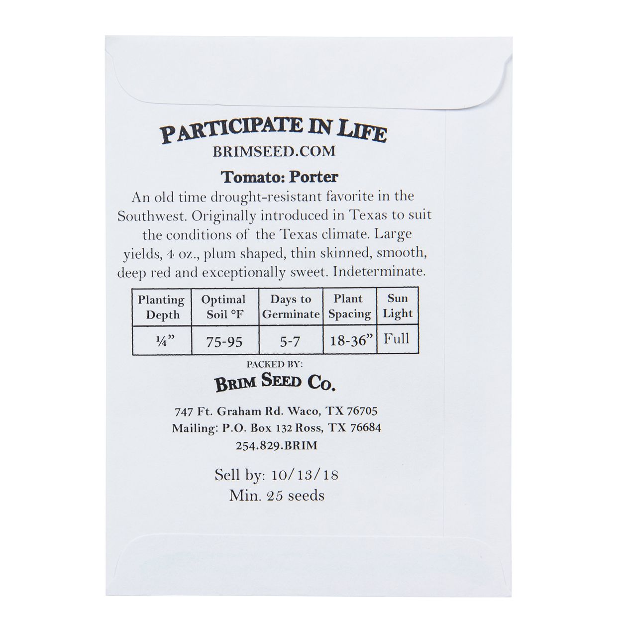 Brim Seed Co. - Porter Tomato Heirloom Seed