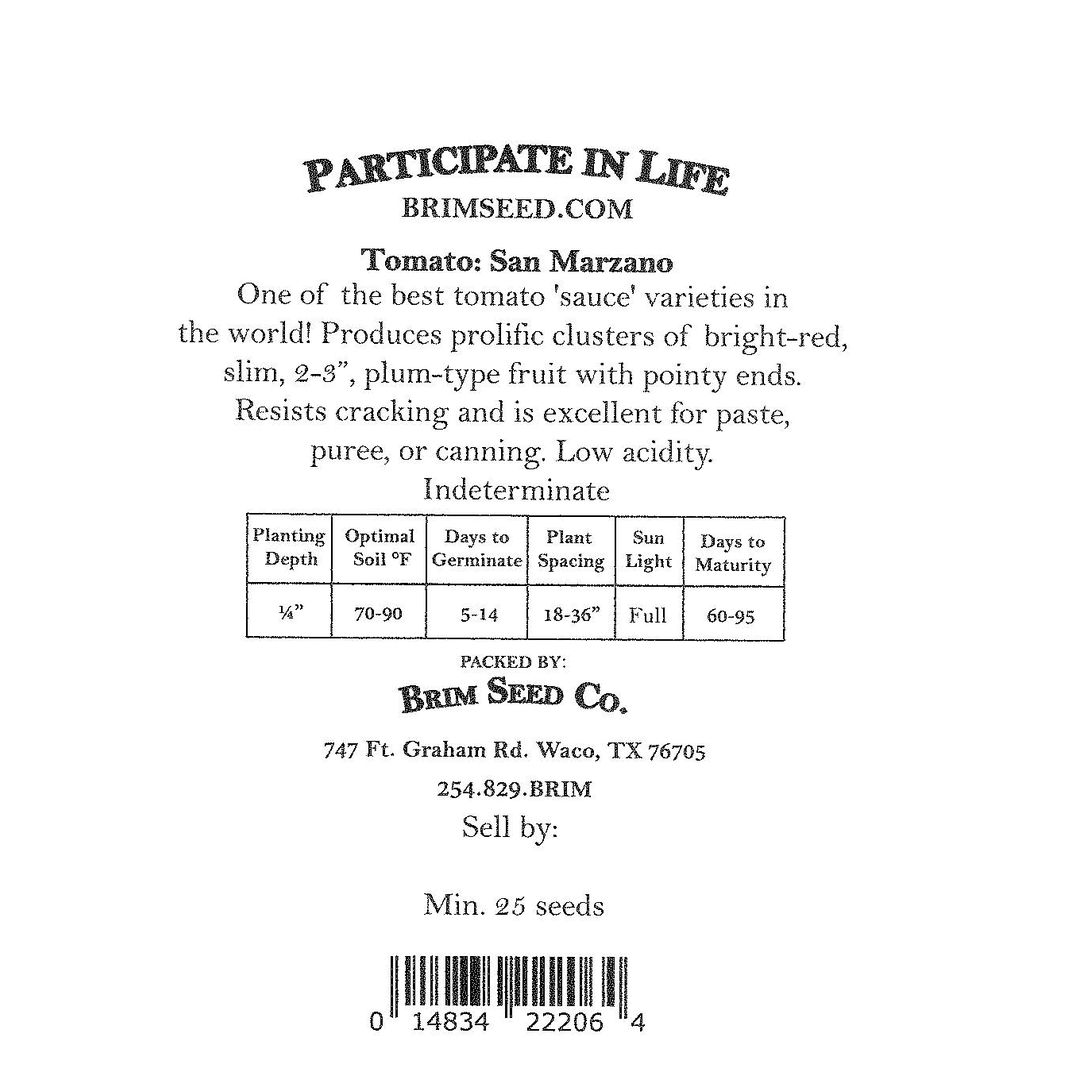 Brim Seed Co. - San Marzano Tomato Heirloom Seed