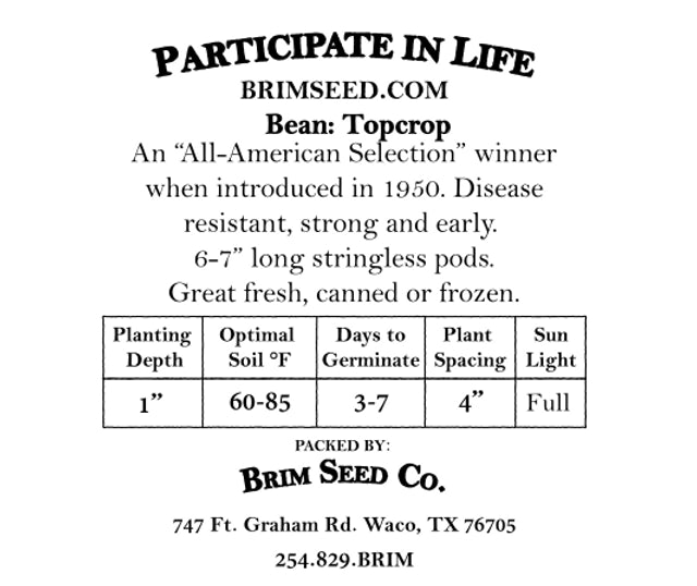 Brim Seed Co. - Topcrop Bean Heirloom Seed