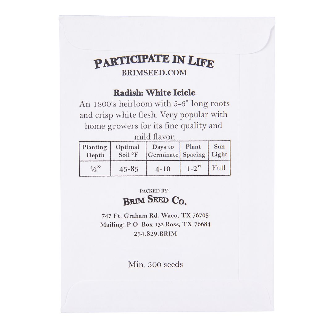 Brim Seed Co. - White Icicle Radish Heirloom Seed