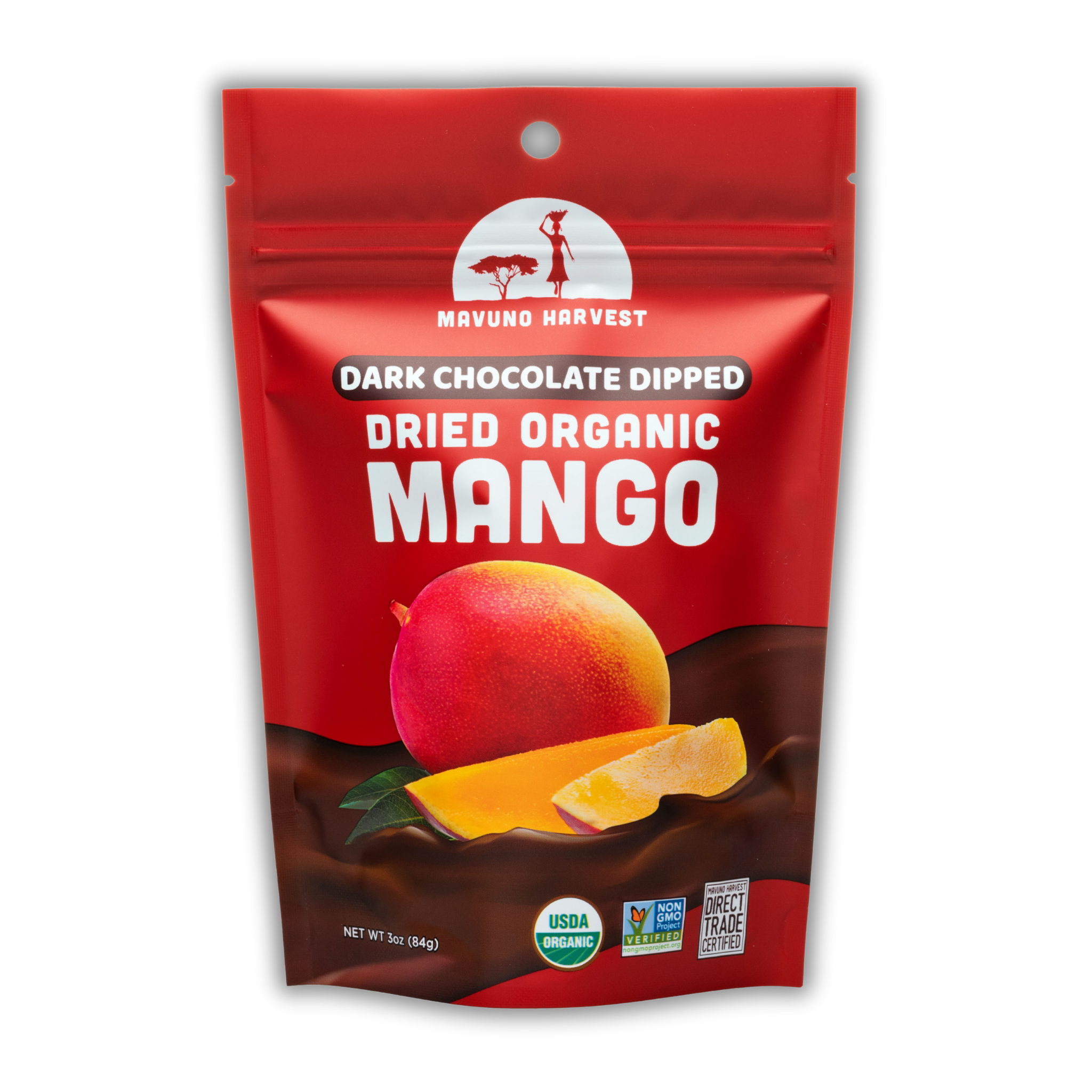Organic dark chocolate dipped dried mango package